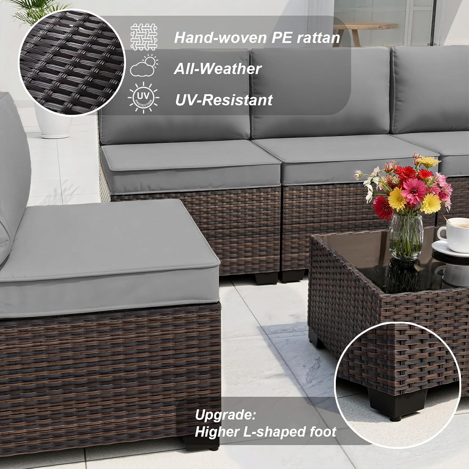 Outdoor Furniture With Fire Pit Table - Juego de Sofás Seccionales para Exteriores