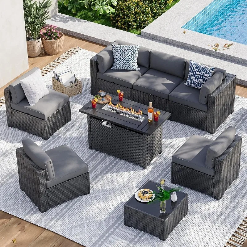 Outdoor Furniture With Fire Pit Table - Juego de Muebles de Patio Aoxun