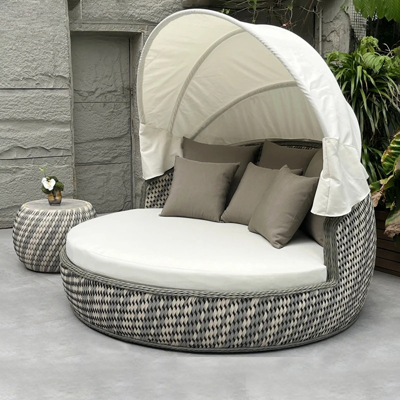 Outdoor Daybed Sofa - Sofá Cama Redondo de Mimbre Anti-UV