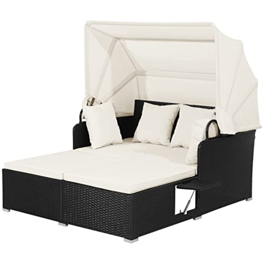 Outdoor Daybed Sofa - Sofá cama de mimbre sintético tejido