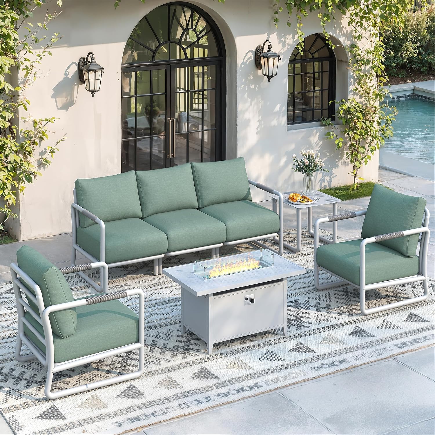 Outdoor Furniture With Fire Pit Table - Juego de Muebles de Patio de
