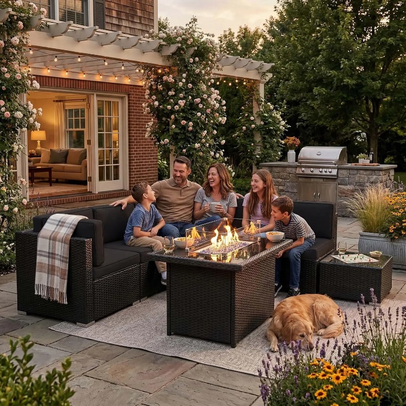 Juego de Sofás Seccionales de  - Outdoor Furniture With Fire Pit Table reseña y precio