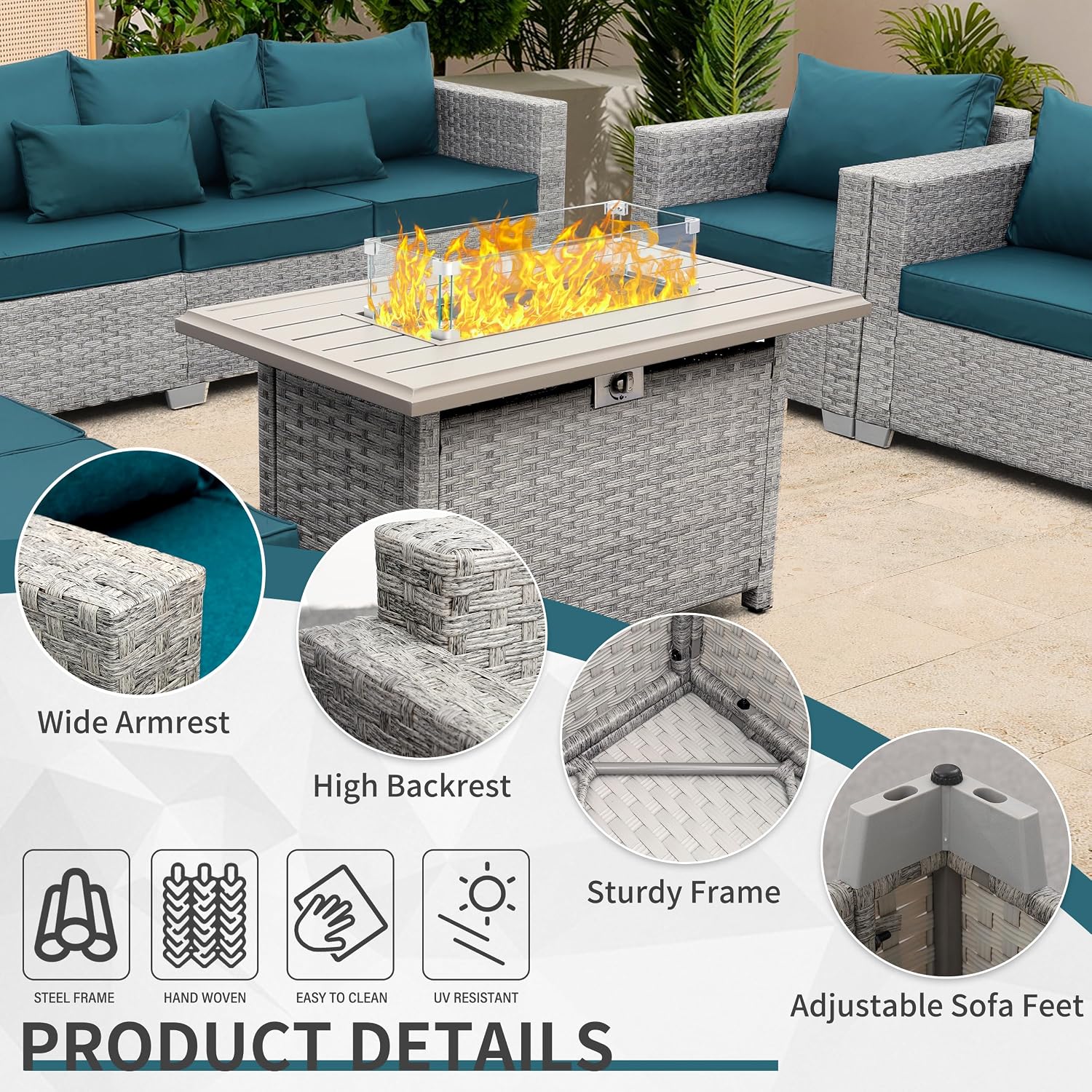 Sofá Seccional de Mimbre Sinté - Outdoor Furniture With Fire Pit Table reseña y precio